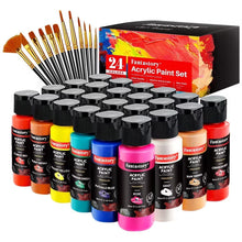 Acrylic paint set with 24 classic color bottles and paintbrushes, 2 oz each