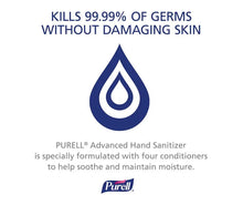 Purell Advanced Hand Sanitizer graphic with droplet and skin conditioning message