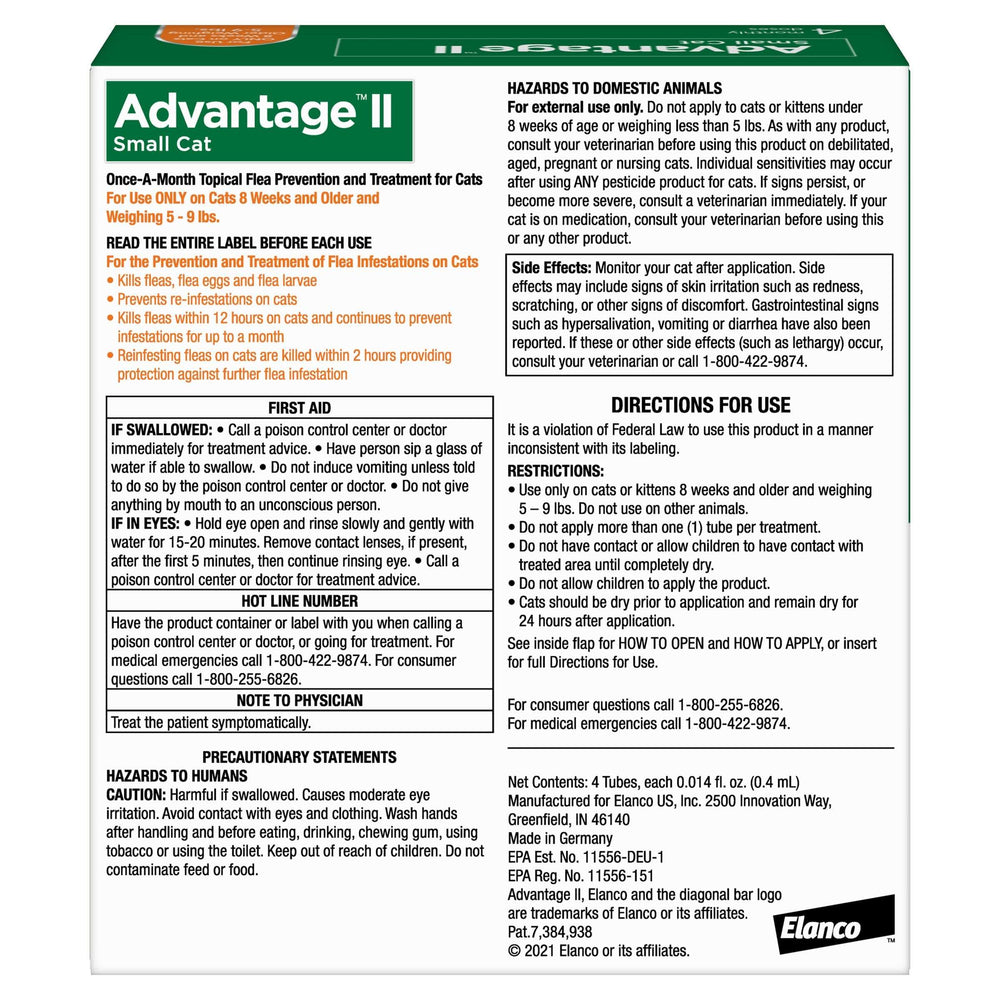 Advantage II Flea Topical Treatment for Cats 5-9 lbs, 4-doses, 2-count