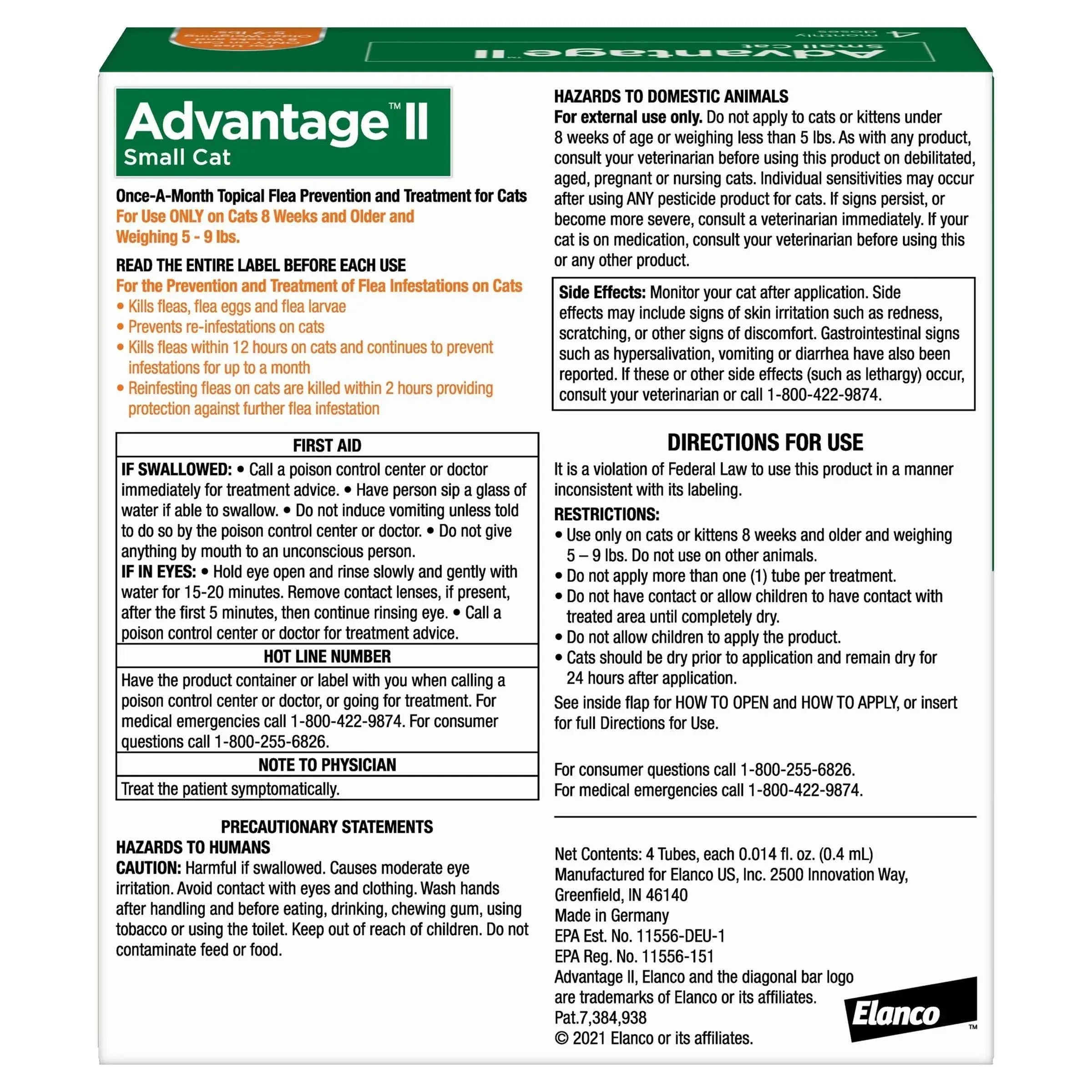 Advantage II Flea Topical Treatment for Cats 5-9 lbs, 4-doses, 2-count