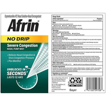No-Drip nasal spray carton back with Drug Facts and ingredients panel