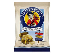 Aged white cheddar puff pouch with pirate logo and baked, not fried badge