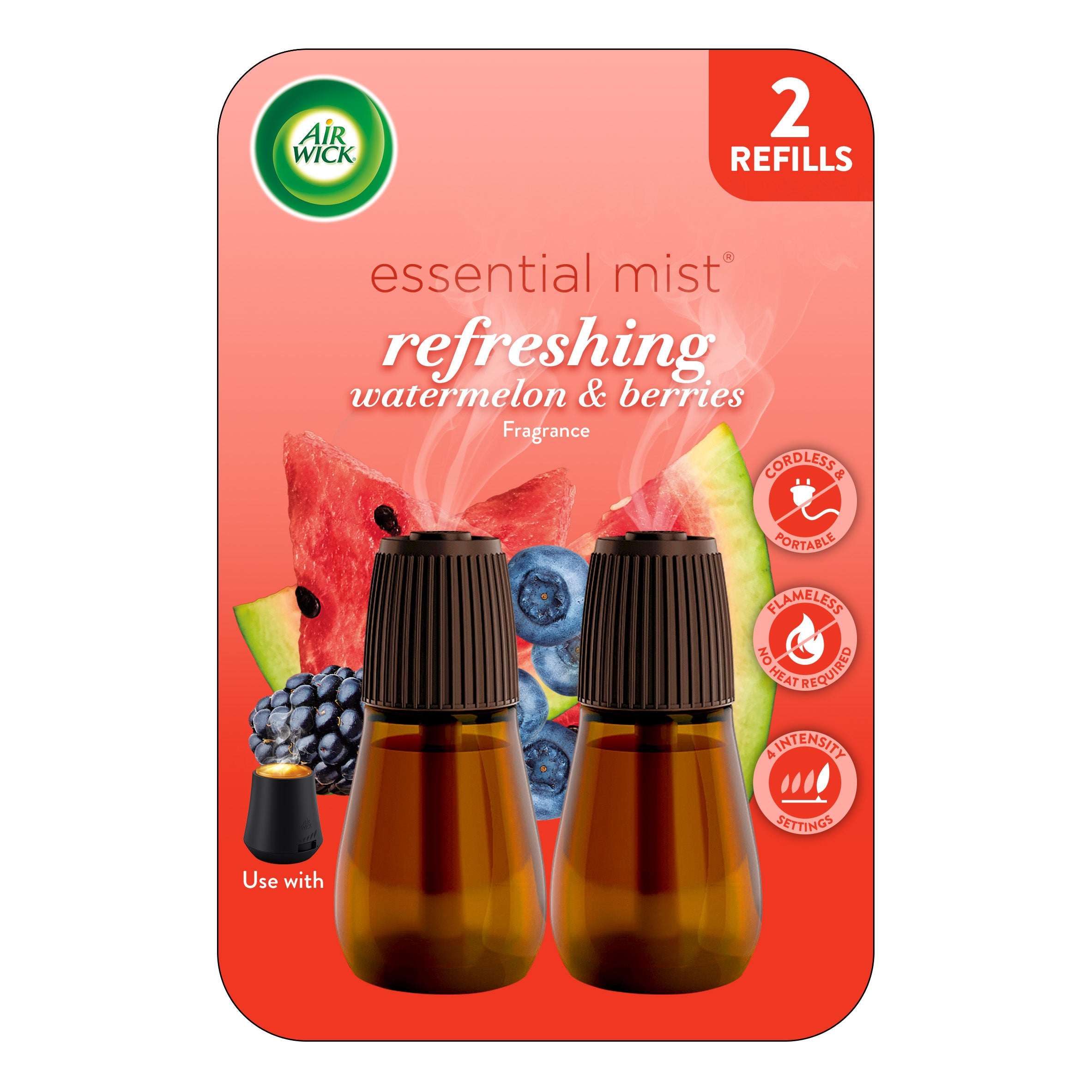 Air Wick Essential Mist Scented Oil Air Freshener Diffuser Refills, Refreshing Watermelon and Berries, 2 Count