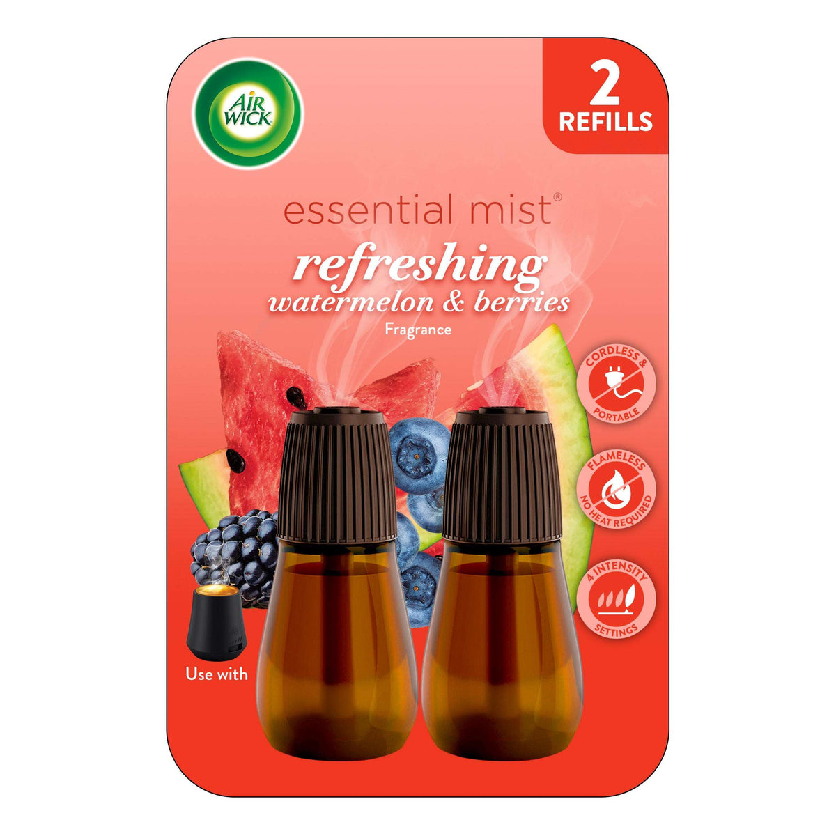 Air Wick Essential Mist Scented Oil Air Freshener Diffuser Refills, Refreshing Watermelon and Berries, 2 Count
