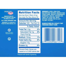 Nutrition Facts panel on candy box, ingredients, calories, and barcode