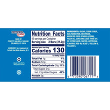 Nutrition Facts label: 130 calories for candy bars, barcode