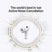 White wireless earbud with sound ring visualization, front view