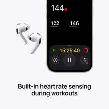 White wireless earbuds beside smartphone showing audio playback controls