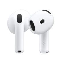 White wireless earbuds with black mesh speaker grilles and charging port