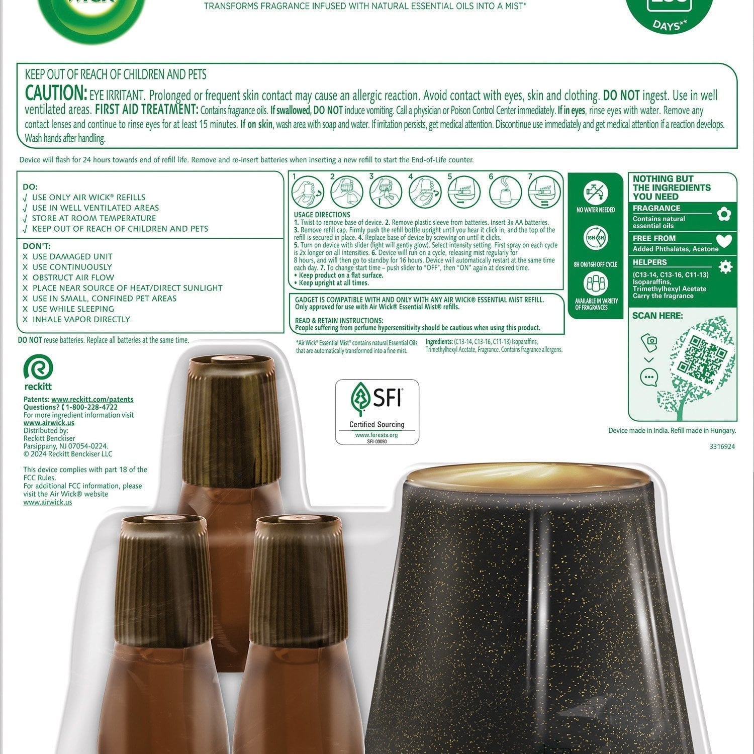 Air Wick Essential Mist Cordless Oil Diffuser, Apple Cinnamon Medley, 1 diffuser + 3 refills