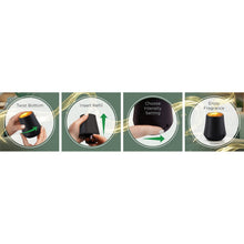 Cordless diffuser step icons: twist bottom, insert refill, choose intensity, enjoy