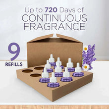 Scented oil refill box with 9 refills and purple bottles, up to 720 days