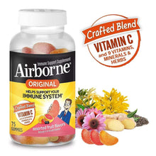 Airborne Original vitamin C gummies bottle with Crafted Blend badge and fruit gummies