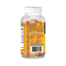 Vitamin C gummies supplement bottle with ingredients and directions text panel