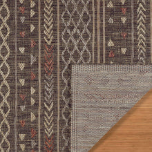Rug edge corner detail with patterned surface and textured light underside