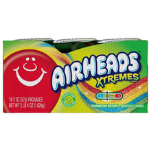 Airheads Xtremes candy box front, sour rainbow berry flavor details