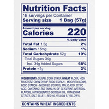 Airheads Xtremes Nutrition Facts panel, 1 bag 57 g, 220 calories