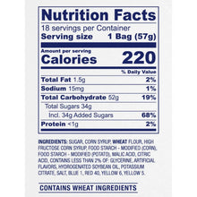 Nutrition Facts label for Airheads Xtremes candy, 18 servings