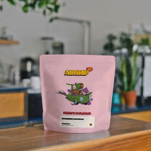 Airship whole bean coffee pouch with airplane graphic and Fruity & Floral front label