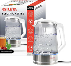 Aiwa 2-Liter Glass Electric Water Kettle, Cordless Hot Water Boiler with Auto-Shutoff, Black - USA MEGA SHOP