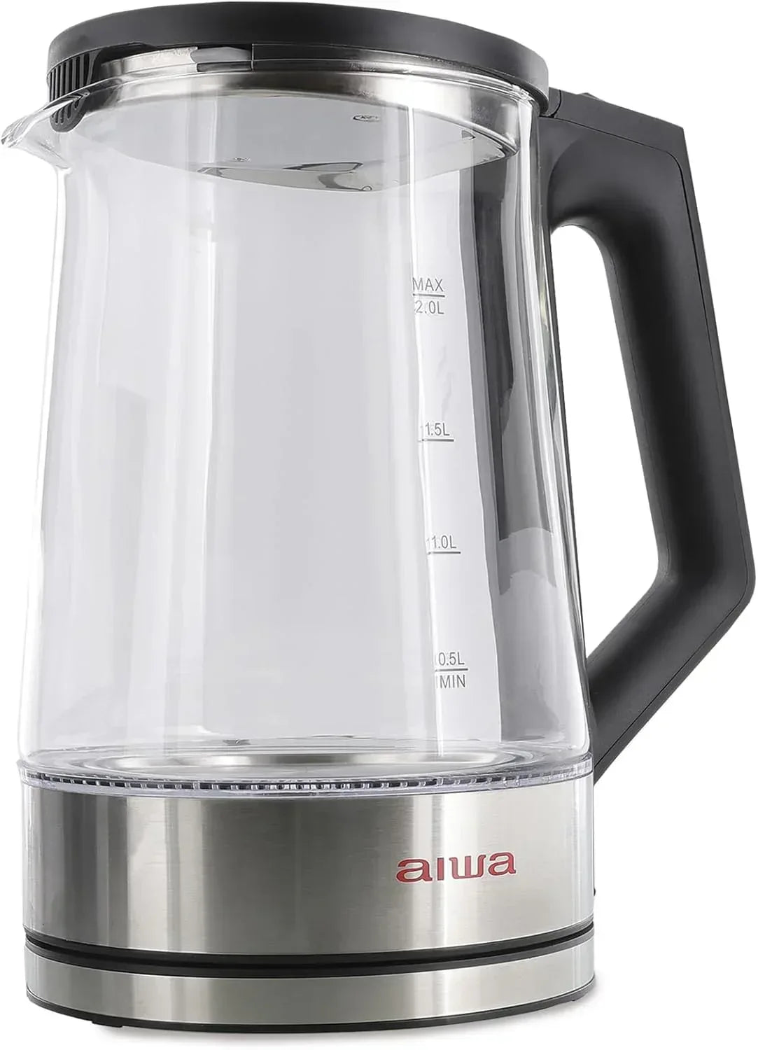 Aiwa 2-Liter Glass Electric Water Kettle, Cordless Hot Water Boiler with Auto-Shutoff, Black
