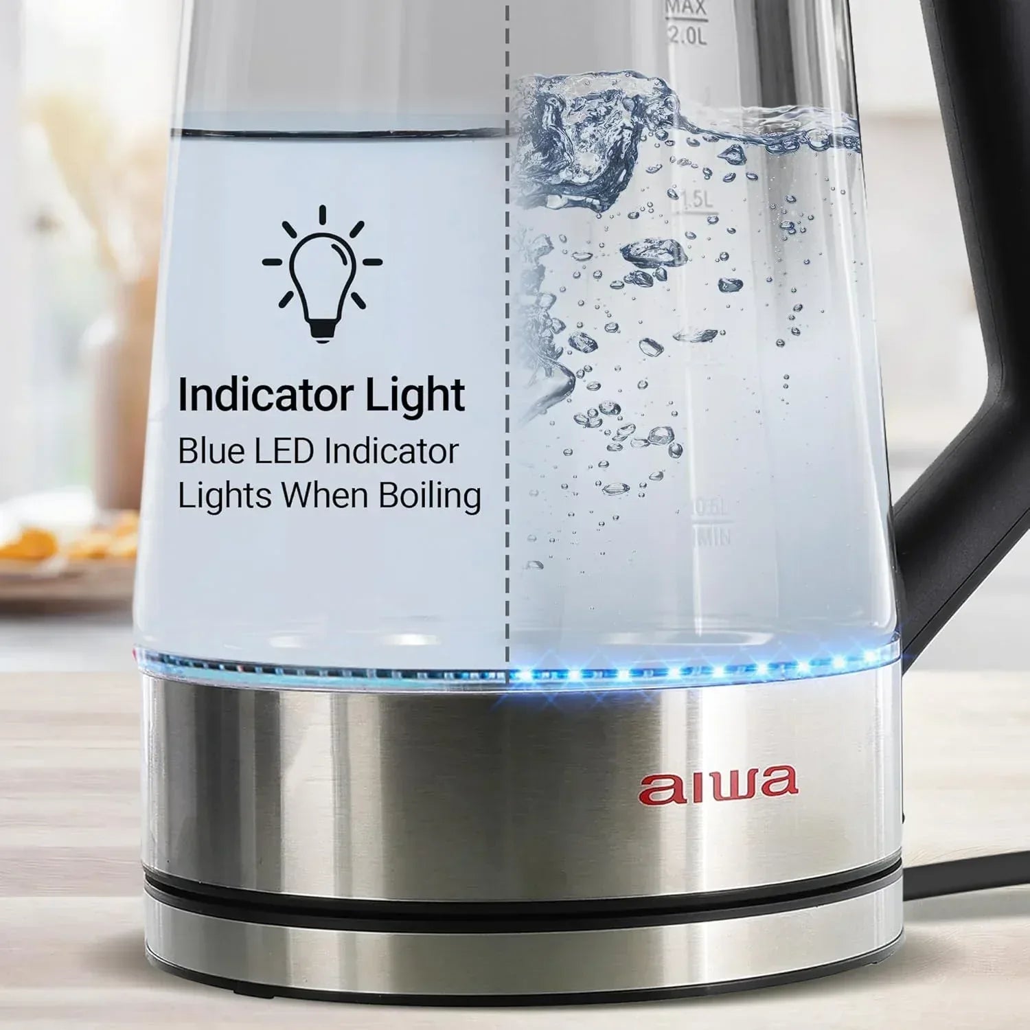 Aiwa 2-Liter Glass Electric Water Kettle, Cordless Hot Water Boiler with Auto-Shutoff, Black - USA MEGA SHOP