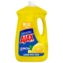 Yellow Ajax Ultra lemon liquid dish soap bottle, 90 oz size