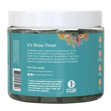 Sea moss & pearl gummies jar back label, It's Glow Time! text and barcode