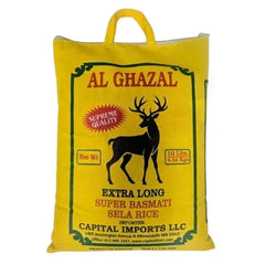 Al Ghazal Basmati Sela Rice Extra Long Super Basmati sela 10 Lbs / 4.54 kg, Non GMO, Extra Long Basmati Rice, White Rice, Vegan Dried Rice, BPA & Gluten Free, Zip Lock Bag, Non Sticky Grain