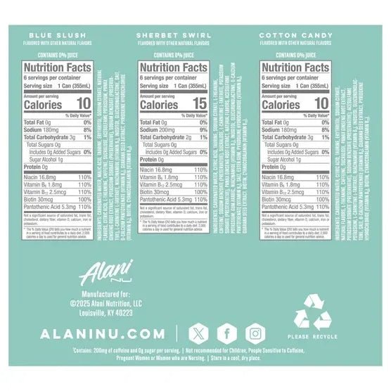 Alani Nu Energy Drink, Slush Variety Pack, 12 fl oz, 18-count