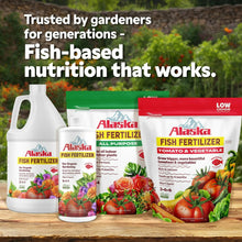 Assorted Alaska plant fertilizers set featuring a fish fertilizer container