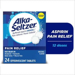 Alka-Seltzer Pain Relief Aspirin Effervescent Tablets, Package May Vary, 24 Count
