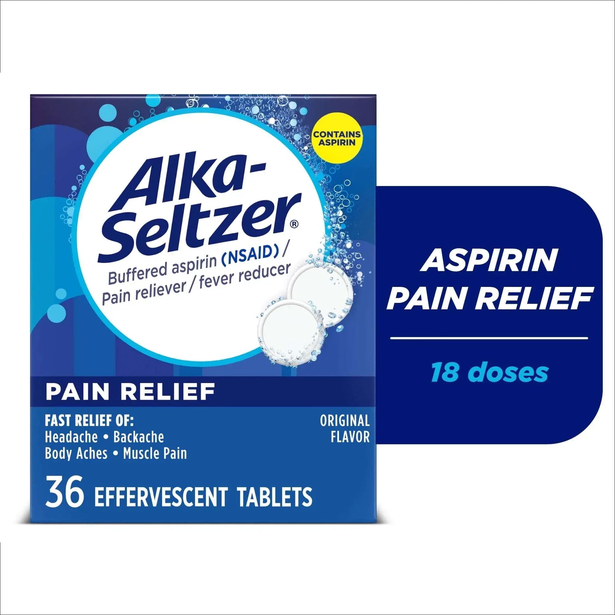 Alka-Seltzer Pain Relief Aspirin Effervescent Tablets, Package May Vary, 24 Count