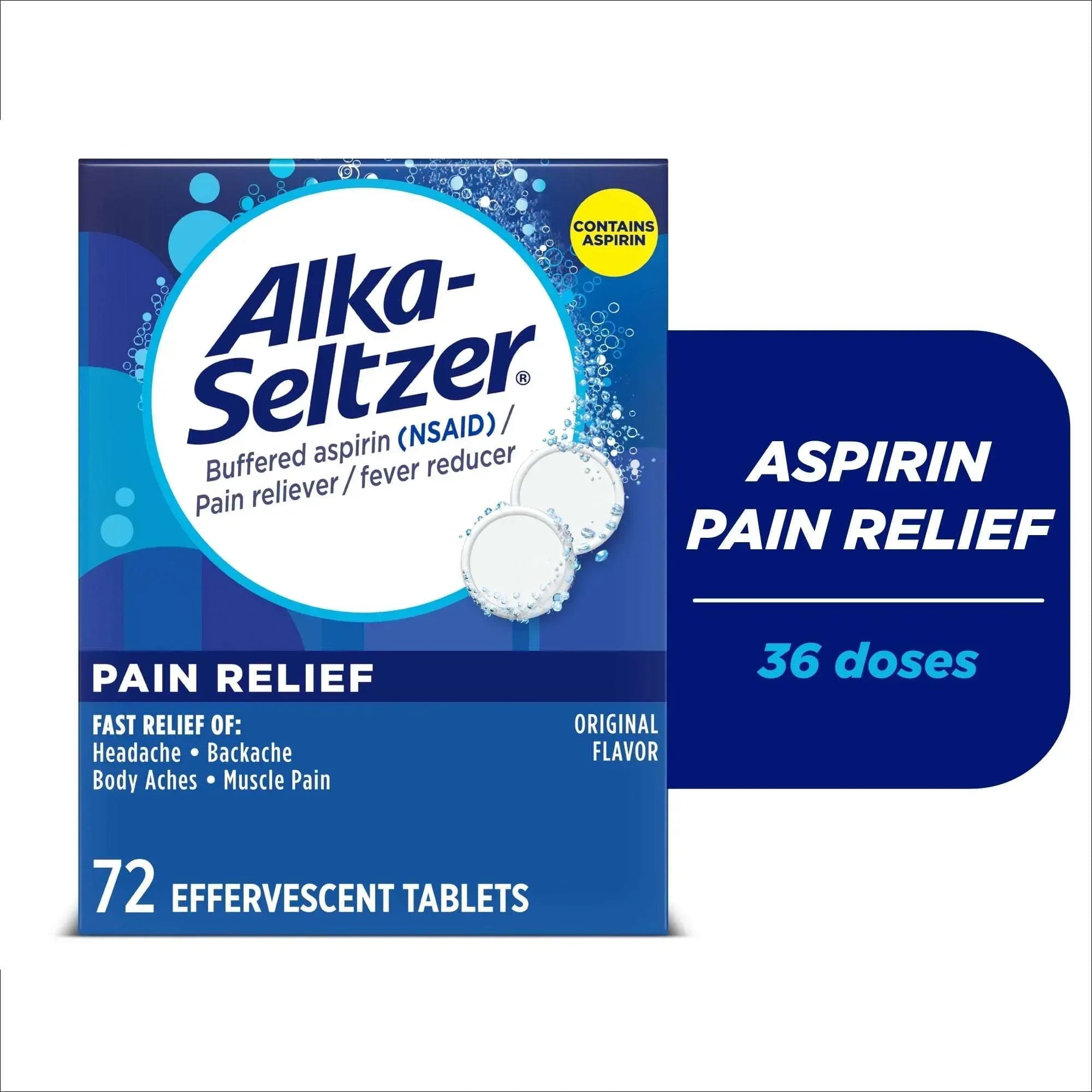 Alka-Seltzer Pain Relief Aspirin Effervescent Tablets, Package May Vary, 24 Count
