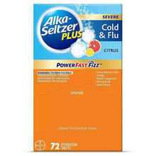Alka-Seltzer Plus severe cold & flu citrus tablets box, PowerFast Fizz front