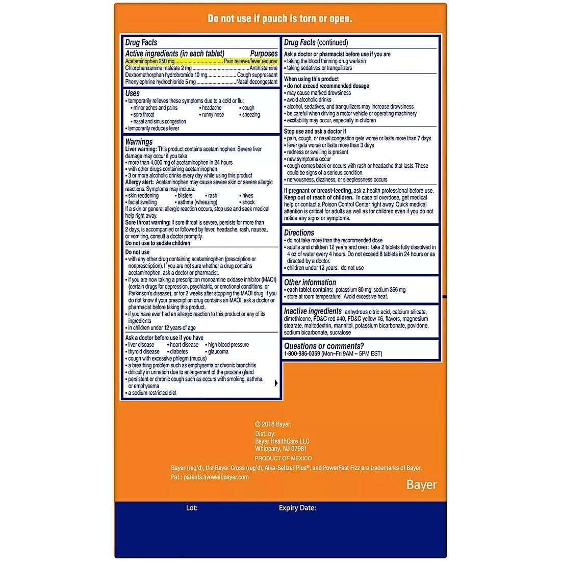 Alka-Seltzer Plus Severe Cold & Flu PowerFast Fizz Citrus Effervescent Tablets, 72 Count