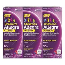Children’s allergy relief liquid 3-pack boxes, berry flavor, non-drowsy, 12 hr