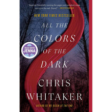 Paperback book cover with blue night trees, red ribbon-like curve, title and author text