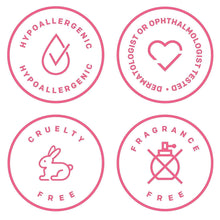 Hypoallergenic, ophthalmologist tested, cruelty-free, fragrance-free icon badges