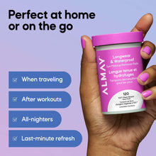 Almay Longwear & Waterproof eye makeup remover pads jar, 120 count, in hand