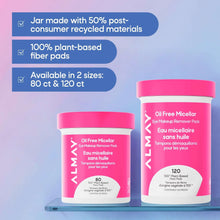 Micellar eye makeup remover pads jars in two sizes, white pads inside pink container