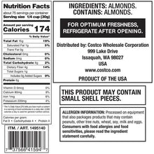 Almonds package label with nutrition facts and ingredients