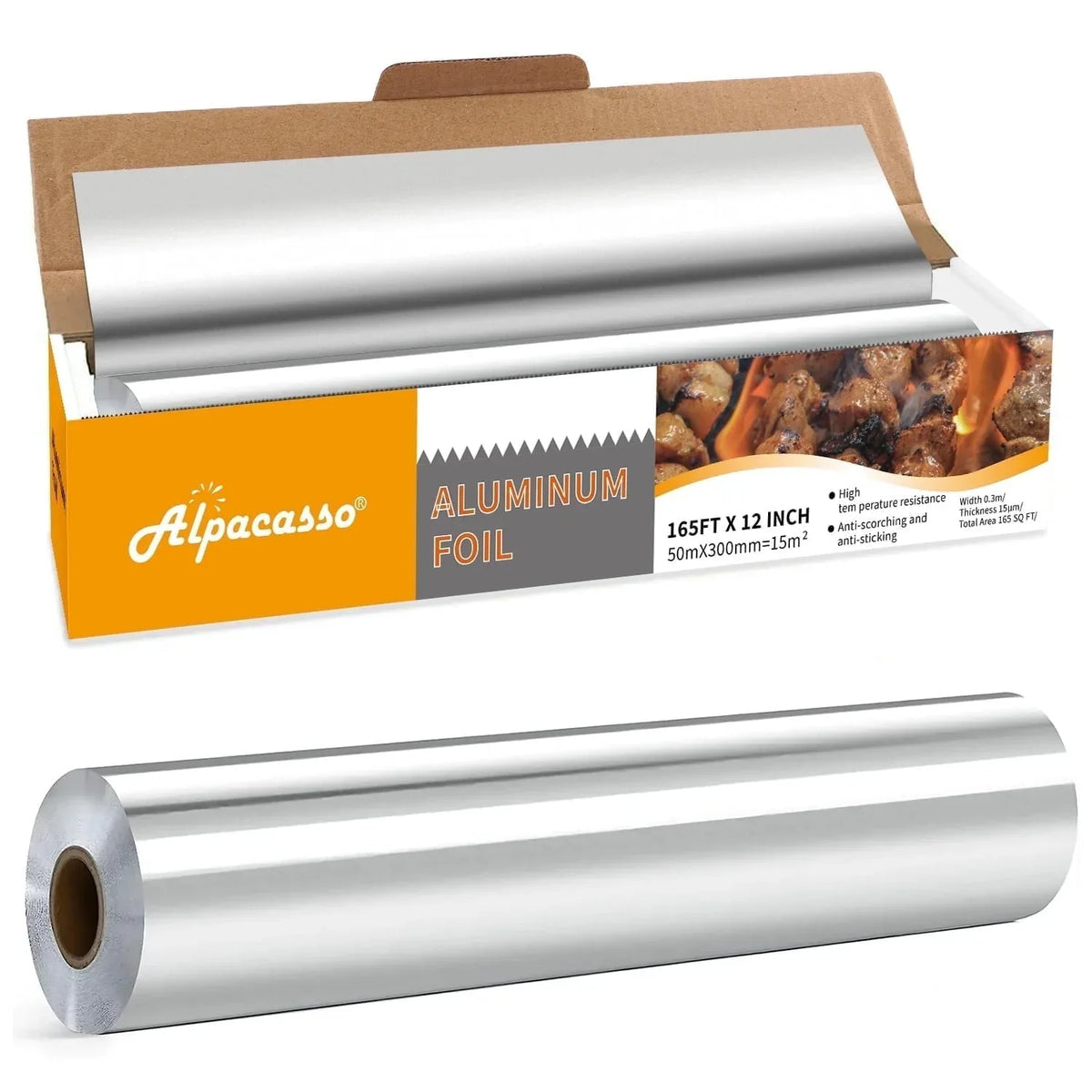 Alpacasso Aluminum Foil ,Aluminum Foils Roll with Serrated Cutter,12inx165SQ.FT - USA MEGA SHOP