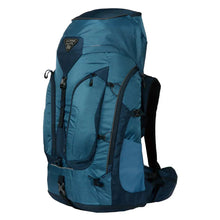 50L women’s hiking backpack in teal with front pockets and adjustable straps