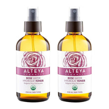 Rose water toner bottles with sprayer, amber glass, rose-themed label