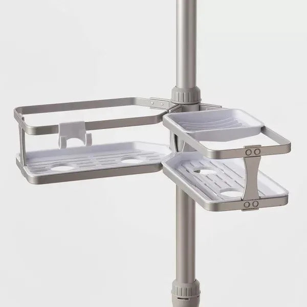 Aluminum Corner Tension Pole Caddy Gray - Threshold™: Bath Organizer with Adjustable Shelves
