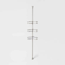 Aluminum corner tension pole caddy with three adjustable shelves, gray finish
