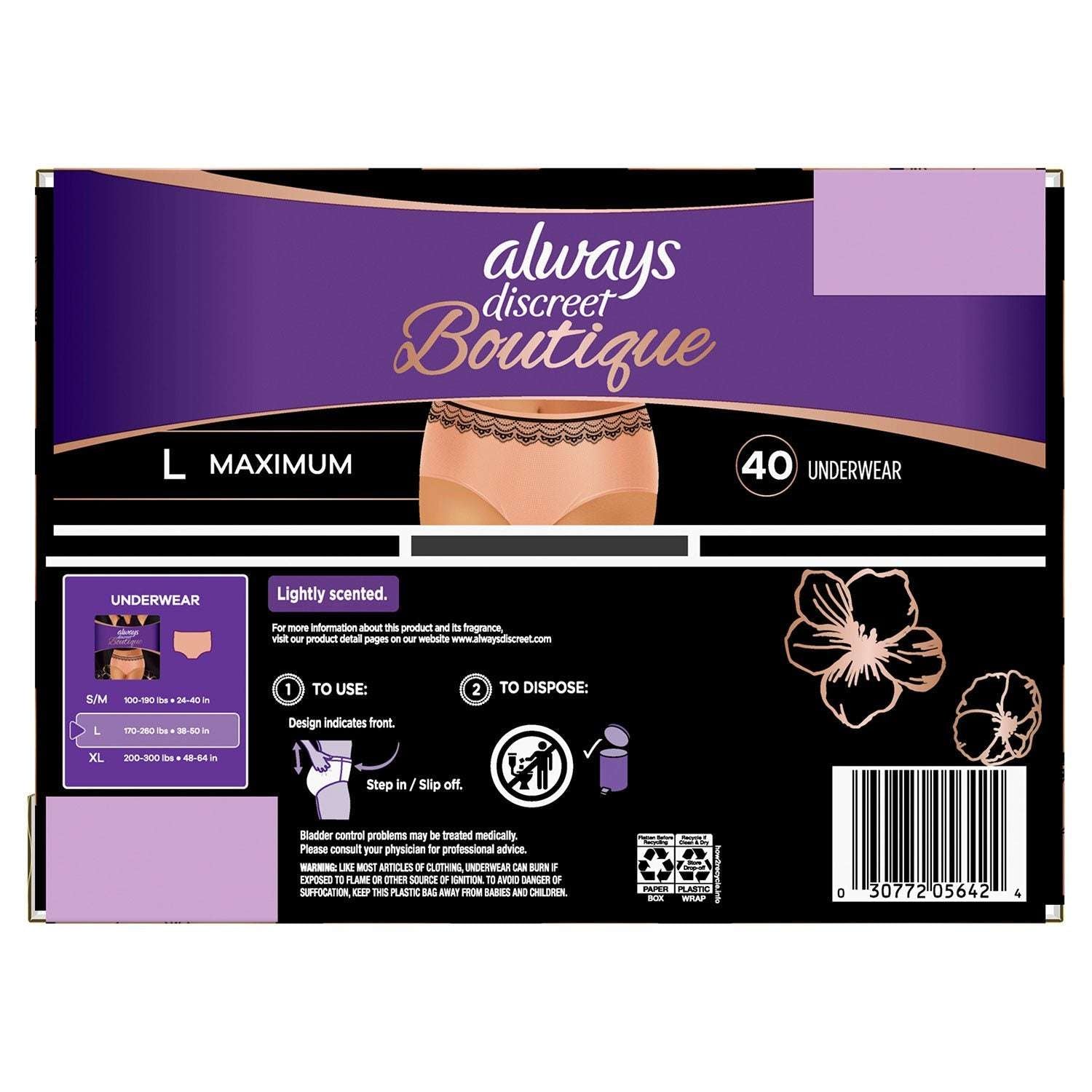 Always Discreet Boutique Incontinence Underwear, Maximum, Choose Size