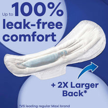 Maxi overnight pad with wings, contoured long shape for back coverage