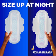 Ultra thin long pads held in hands with wings, size up at night graphic